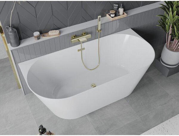 Mexen Oval Slim volně stojící přisazená vana 170 x 80 cm, bílá, přepad zlatý - 52661708000-50