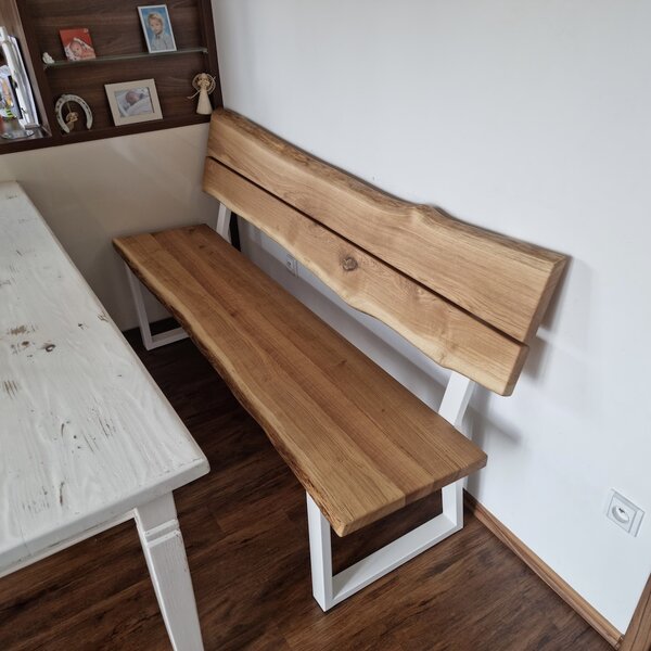 KULHÁNEK Designová jídelní lavice s opěradlem Délka: 150 cm, Odstín podnože: černá s jemnou strukturou - JS RAL 9005