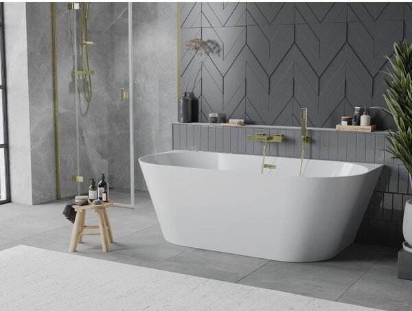Mexen Oval Slim volně stojící přisazená vana 170 x 80 cm, bílá, přepad zlatý - 52661708000-50