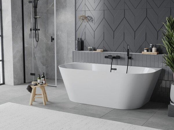 Mexen Oval Slim volně stojící přistěnná vana 170 x 80 cm, bílá, přepad černý - 52661708000-70