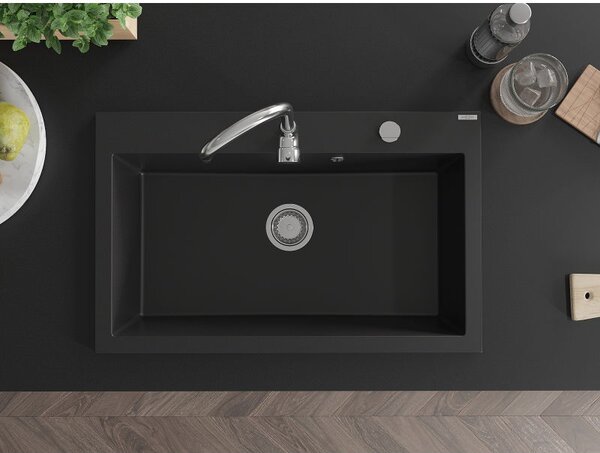 Mexen Elix granitový dřez s jednou komorou 800 x 500 mm, černý, sifon chrom - 6527801005-77