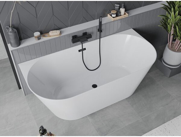 Mexen Oval Slim volně stojící přistěnná vana 170 x 80 cm, bílá, přepad černý - 52661708000-70