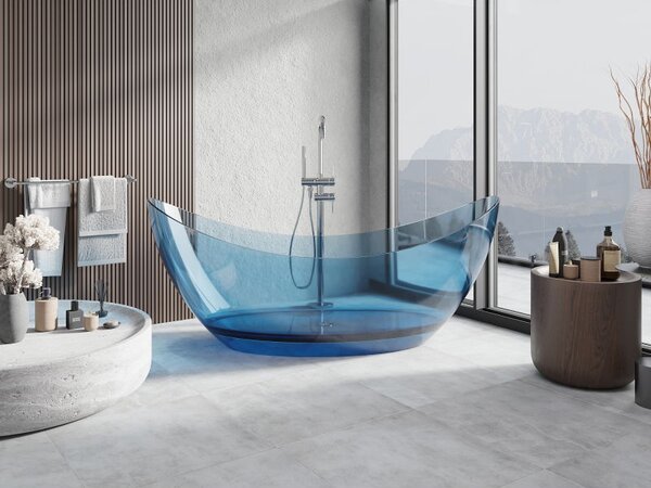 Mexen Vea denim volně stojící průhledná 180 x 80 cm, chromový uzávěr - 58091808007