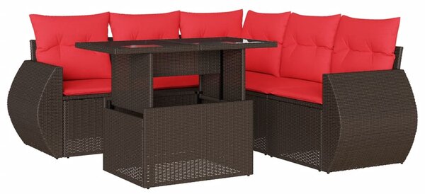 6dílná zahradní sedací souprava s polštáři hnědá polyratan 3268534