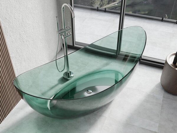 Mexen Vea průhledná volně stojící vana teal 180 x 80 cm, chromová výpusť - 58091808011