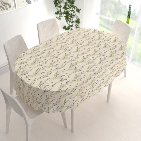 Biante Lněný oválný dekorační ubrus LEN-009 Levandule na režném 50x100 cm