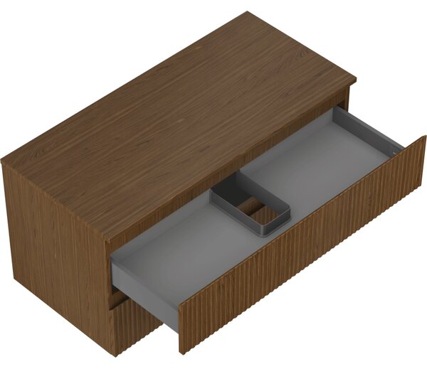 Mexen Rivel koupelnová skříňka pod umyvadlo 100 cm s deskou, 2 zásuvky, rýhovaná, ořech - 91A20-10047-2-BFFC86