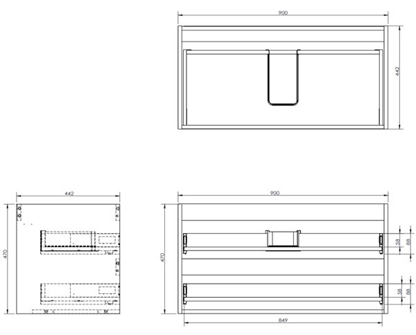 Mexen Rivel koupelnová skříňka pod umyvadlo 90 cm s deskou, 2 zásuvky, drážkovaná, ořech - 91A20-09047-2-BFFC86