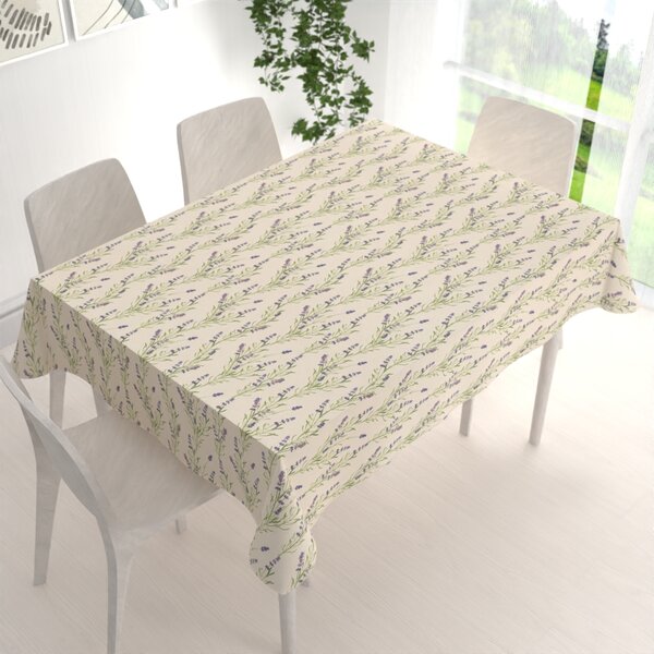 Biante Lněný obdélníkový dekorační ubrus LEN-009 Levandule na režném 50x100 cm