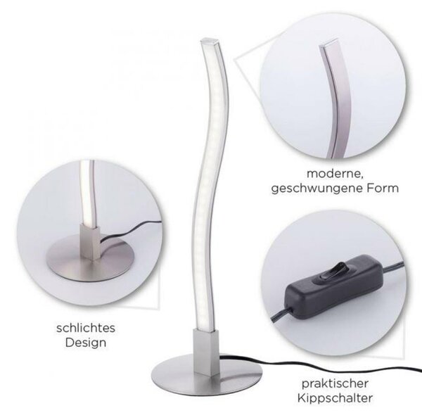 LEUCHTEN DIREKT is JUST LIGHT LED stolní lampa v designu vlny s barvou oceli teplá bílá vč. šňurového vypínače 3000K LD 15128-55
