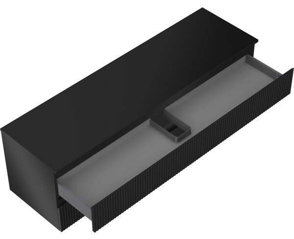 Mexen Rivel koupelnová skříňka pod umyvadlo 160 cm s deskou, 2 zásuvky, drážkovaná, černá mat - 91A20-16047-2-BFFC71