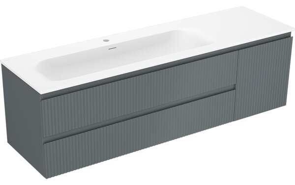 Mexen Rivel koupelnová skříňka 160 cm s umyvadlem Vela vlevo, 2S, 1D, ryhovaná, grafit/bílá mat - 91A23-16047-3-BBFFF66-W23L01