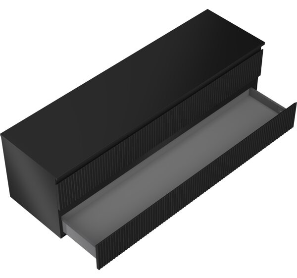 Mexen Rivel koupelnová skříňka pod umyvadlo 160 cm s deskou, 2 zásuvky, drážkovaná, černá mat - 91A20-16047-2-BFFC71