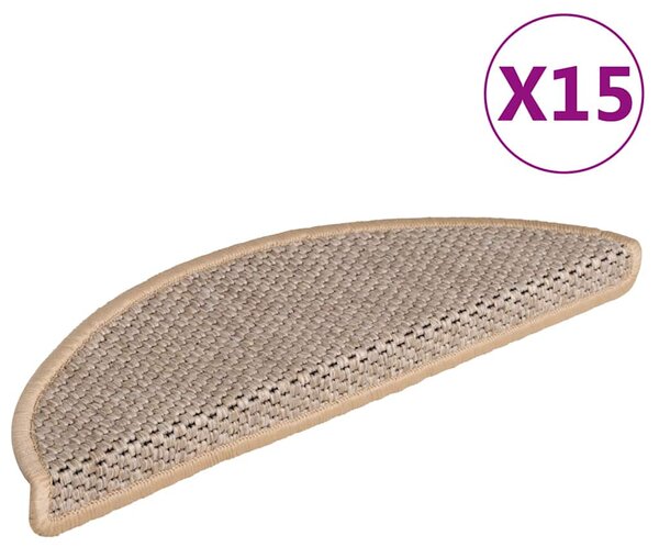 Samolepící nášlapy na schody vzhled sisal 15ks 56x17x3cm béžové 326868