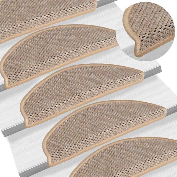 Samolepící nášlapy na schody vzhled sisal 15ks 56x17x3cm béžové 326868