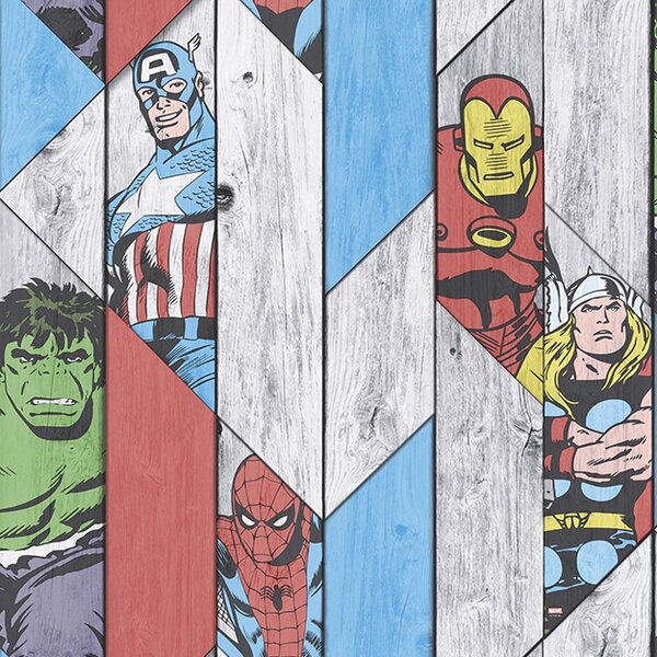Papírová komiksová tapeta 102435, Marvel Wood Panel, Kids@Home 6, Graham & Brown rozměry 0,52 x 10 m