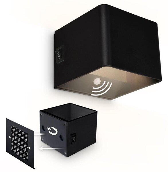 BRILONER Borra nástěnné svítidlo - 1,5W, 100lm, bezdrátové, LED, s pohybovým čidlem, černé 3879015