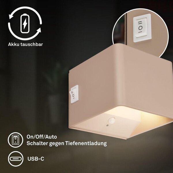 BRILONER Borra nástěnné svítidlo - 1,5W, 100lm, bezdrátové, LED, s pohybovým čidlem, béžové 3879011