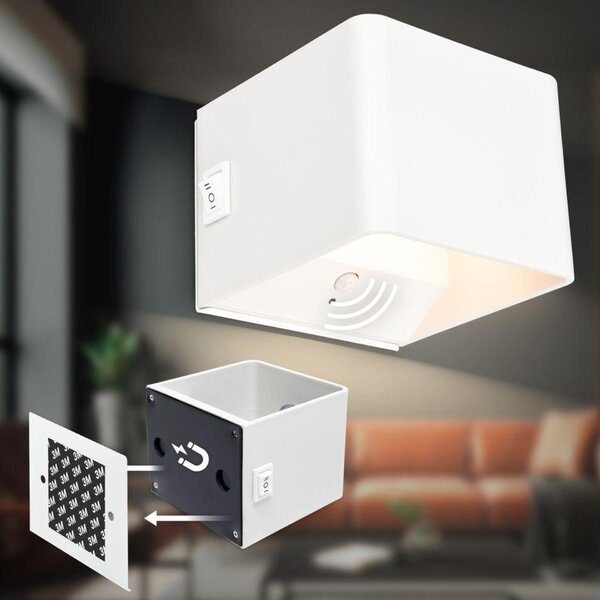 BRILONER Borra nástěnné svítidlo - 1,5W, 100lm, bezdrátové, LED, s pohybovým čidlem, bílé 3879016