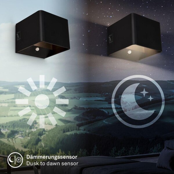 BRILONER Borra nástěnné svítidlo - 1,5W, 100lm, bezdrátové, LED, s pohybovým čidlem, černé 3879015