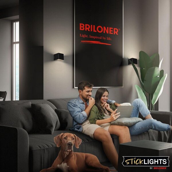 BRILONER Borra nástěnné svítidlo - 1,5W, 100lm, bezdrátové, LED, s pohybovým čidlem, černé 3879015