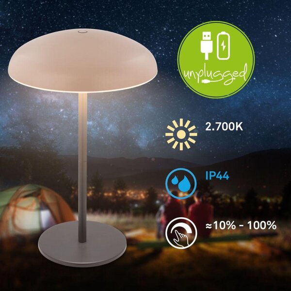 BRILONER Caxa stolní lampa - 2,8W, 300lm, bezdrátová, IP44, LED, stmívatelná, dotykový vypínač, béžová/antracit 7573011