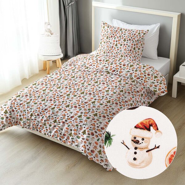 Biante Vánoční bavlněné ložní povlečení Sandra SA-516 Vánoční perníčky a ozdoby na bílém Jednolůžko 140x200 a 70x90 cm