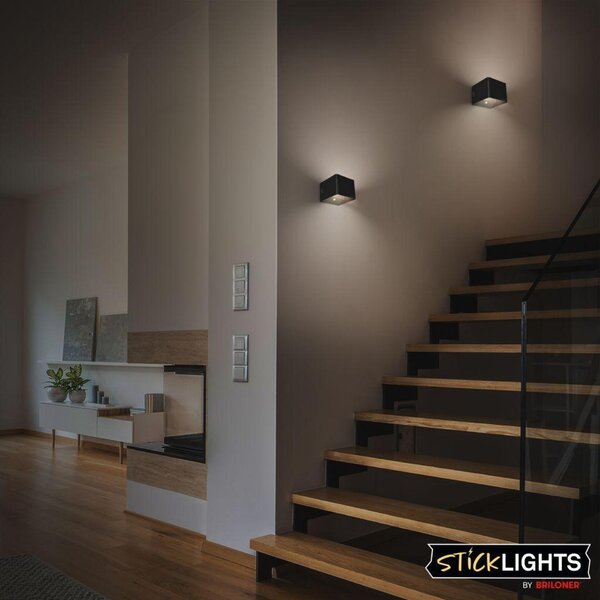 BRILONER Borra nástěnné svítidlo - 1,5W, 100lm, bezdrátové, LED, s pohybovým čidlem, černé 3879015