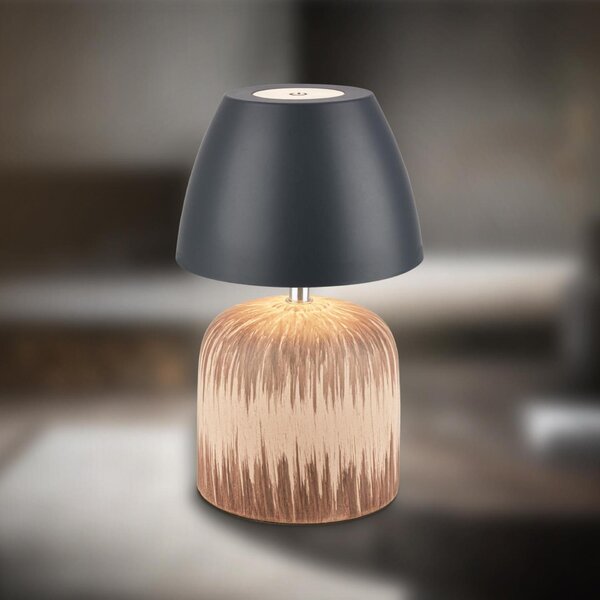BRILONER Cera stolní lampa - 2,5W, 200lm, bezdrátová, IP44, LED, stmívatelná, teplá bílá, antracit/dřevo 7593014