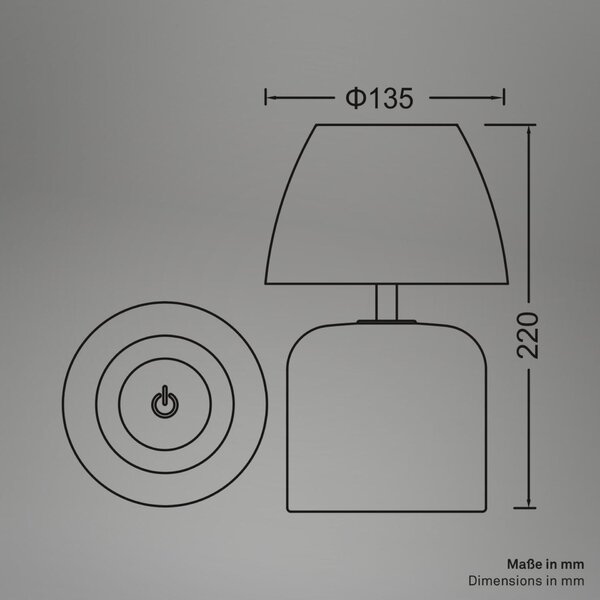 BRILONER Cera stolní lampa - 2,5W, 200lm, bezdrátová, IP44, LED, stmívatelná, teplá bílá, šedá/antracit 7593015