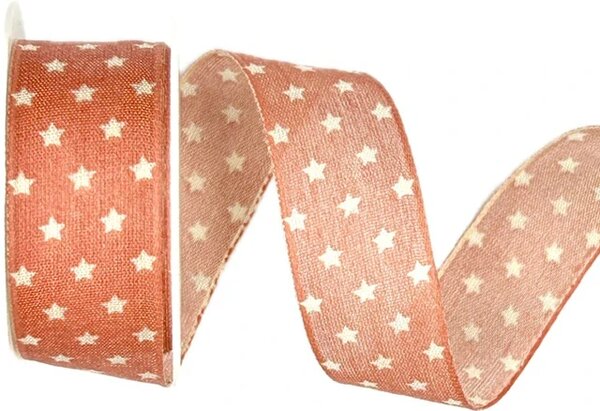 Stuha vánoční bavlněná TINY STARS LIGHT RED pastelově červená 25mm x 2m(9,-Kč/m)
