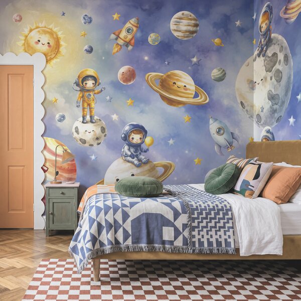 Fototapeta Skupina kreslených astronautů a planet, Vesmírné fototapety, Populární fototapety, t00841 - Tapeko.co.cz