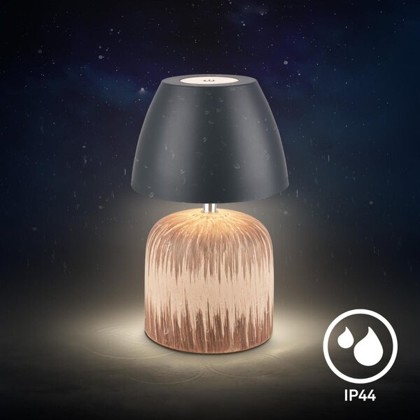 BRILONER Cera stolní lampa - 2,5W, 200lm, bezdrátová, IP44, LED, stmívatelná, teplá bílá, antracit/dřevo 7593014