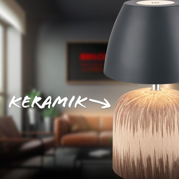 BRILONER Cera stolní lampa - 2,5W, 200lm, bezdrátová, IP44, LED, stmívatelná, teplá bílá, antracit/dřevo 7593014
