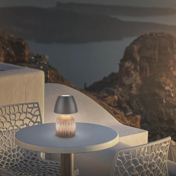 BRILONER Cera stolní lampa - 2,5W, 200lm, bezdrátová, IP44, LED, stmívatelná, teplá bílá, antracit/dřevo 7593014