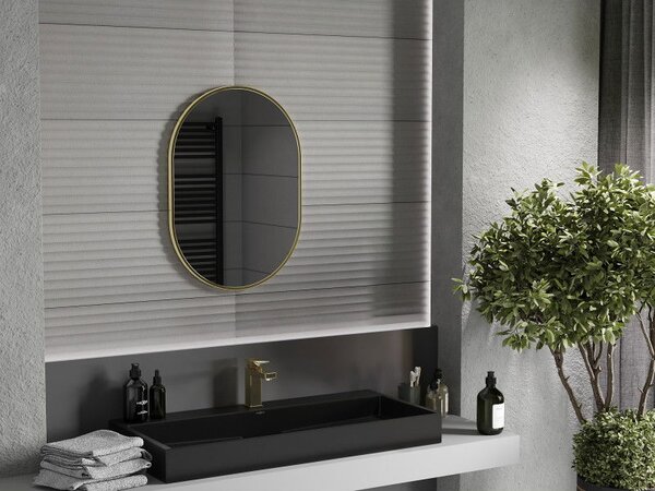 Mexen Loft oválné koupelnové zrcadlo 70 x 50 cm, zlatý rám - 9851-070-050-000-50