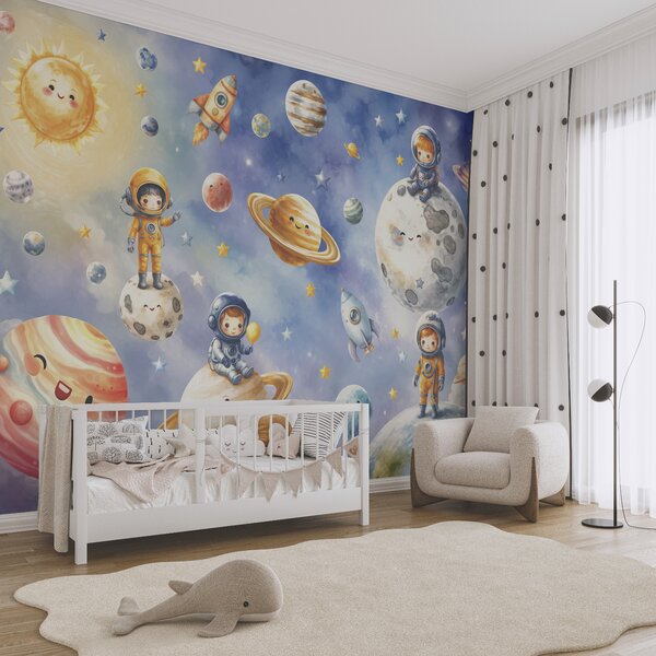 Fototapeta Skupina kreslených astronautů a planet, Vesmírné fototapety, Populární fototapety, t00841 - Tapeko.co.cz