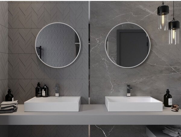 Mexen Loft kulaté koupelnové zrcadlo 60 cm, bílý rám - 9850-060-060-000-20