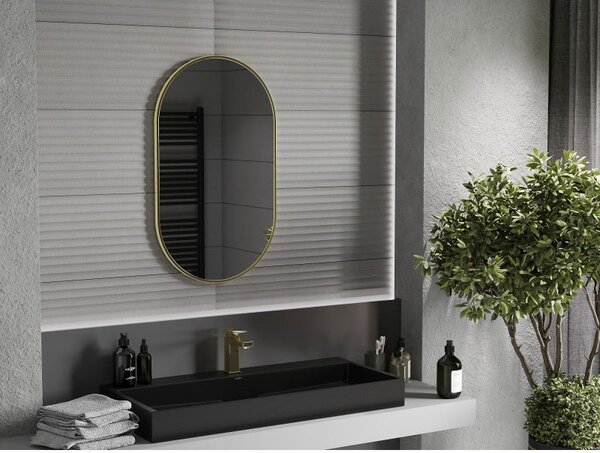 Mexen Loft oválné koupelnové zrcadlo 85 x 50 cm, zlatý rám - 9851-085-050-000-50