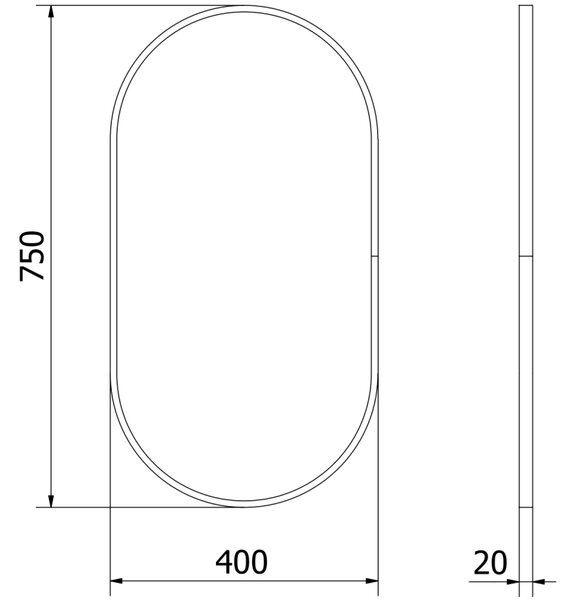 Mexen Loft zrcadlo koupelnové oválné 75 x 40 cm, černý rám - 9851-075-040-000-70