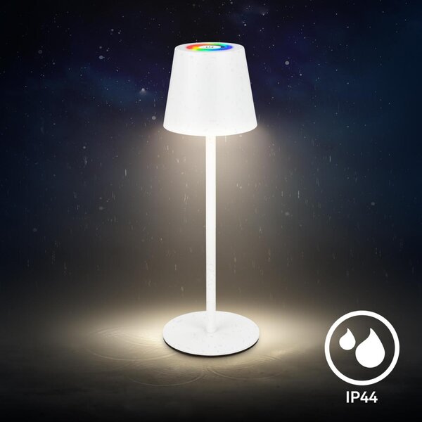 BRILONER Cilano RGBW stolní bezdrátová lampa IP44, stmívatelná, vč. nabíjecí základny, bílá 7517016