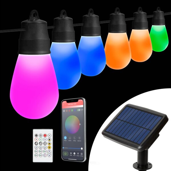 LED RGBIC Solární řetěz 30xLED/1,3W/3,7V 2200 mAh 14,37 m IP65 černá + DO