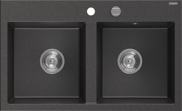 Mexen Hektor žulový dřez 2-komorový 800 x 480 mm, černý skvrnitý, sifon chrom - 6521802000-76