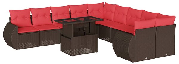 11dílná zahradní sedací souprava s polštáři hnědá polyratan 3268804