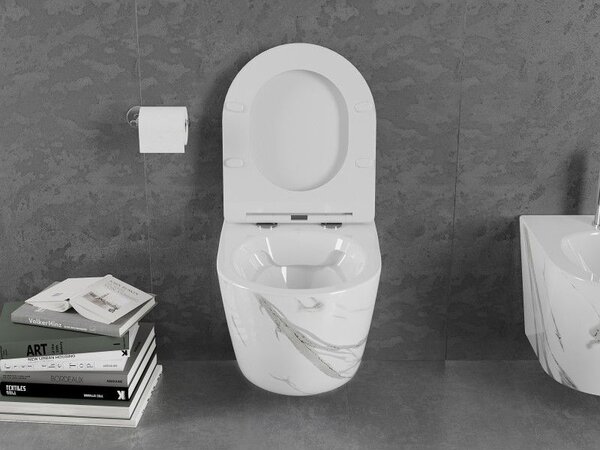 Mexen Lena mísa WC Rimless s pomalu klesající deskou slim, duroplast, bílý kámen - 30224094