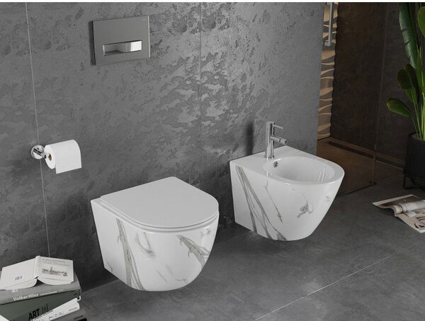 Mexen Lena mísa WC Rimless s pomalu klesající deskou slim, duroplast, bílý kámen - 30224094