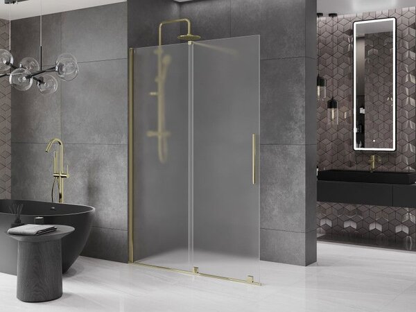 Mexen Velar posuvná sprchová stěna Walk-in 130 x 200 cm, matná 8 mm, zlatá - 871-130-000-33-50