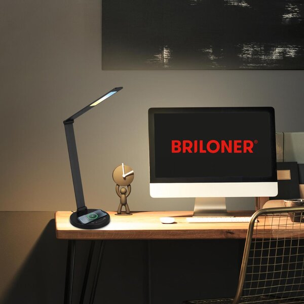 BRILONER Cuma LED lampa na psací stůl, bezdrátové nabíjení telefonu, stmívatelná, černá 7543015