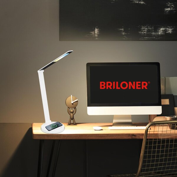 BRILONER Cuma LED lampa na psací stůl, bezdrátové nabíjení telefonu, stmívatelná, bílá 7543016