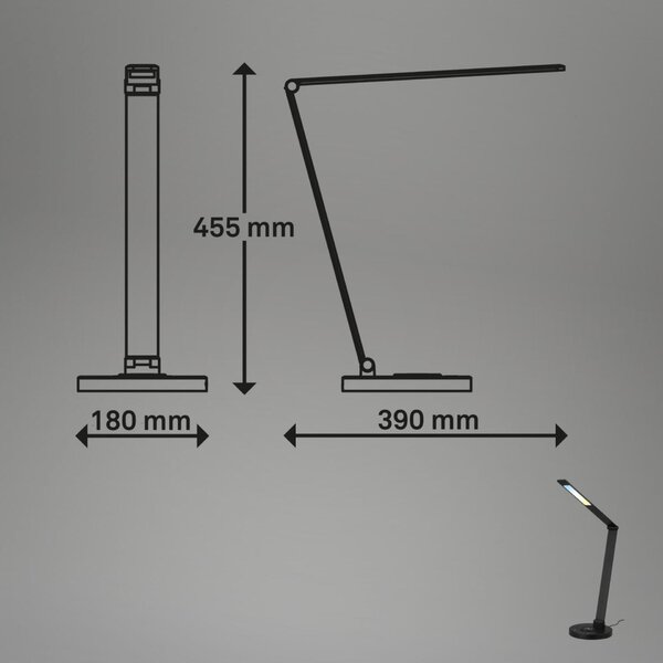 BRILONER Cuma LED lampa na psací stůl, bezdrátové nabíjení telefonu, stmívatelná, černá 7543015